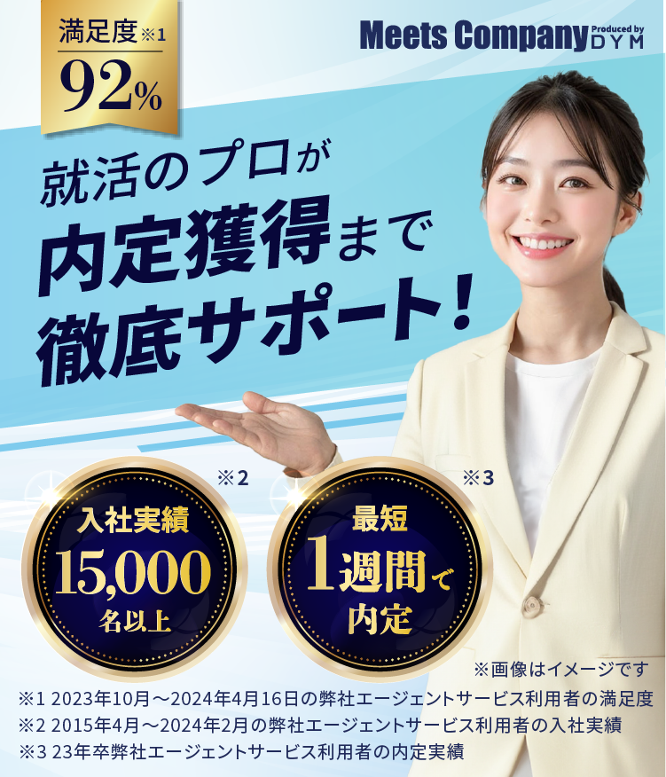 満足度92%!入社実績15,000名以上!最短1週間で内定!就活のプロが内定獲得まで徹底サポート！